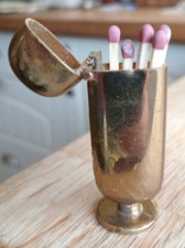 Lovely Antique Brass Desk Standing Vesta Case Match Holder With Striker