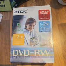 TDK DVD-RW 4.7gb Single Sided Re-Writable Discs x2 Speed 5 Disc Pack