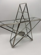 Star Tealight Candle Holder Lantern Glass & Silver Metal 24cm Christmas Decor
