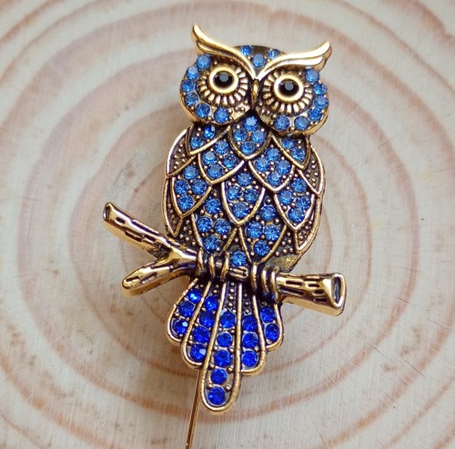 Blue owl gold diamante - blue,