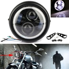 Motorcycle 6.5" Headlight LED White Halo Ring Motorbike Front Light & Bracket