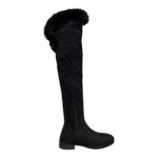 Womens Thigh High Over The Knee Boots Ladies Zip up Fur Block Heel Shoes Size