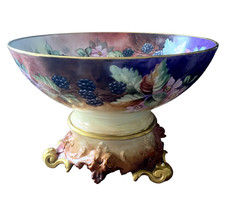 T & V Limoges French  Punch Bowl 13" with  Plateau Artist Signed, Hand Painted