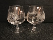 2 Large Brandy Glasses Etched