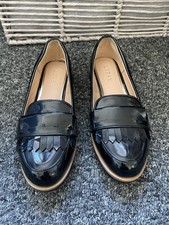 Lipsy Ladies Size 4 (37) Black Patent Leather Flat Shoes