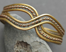 Wide crossed Vintage Solid copper brass white metal twisted Cuff Bracelet