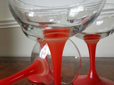 4 Vintage French Red Stem Champagne Cocktail Coupe glasses Luminarc