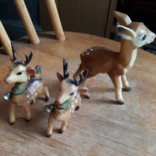Vintage Deer Figurine Reindeer Christmas  display x 3