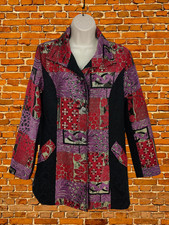 VINTAGE PATCHWORK BROCADE JACKET COAT LARGE VISCOSE BLEND WOMEN SHIMMER STITCHED