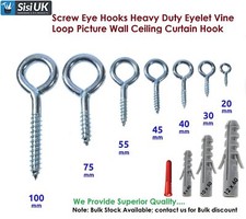 Screw in Eye Hook Metal 20 25 30 35 40 45 55 65 75 100mm Small Large Garage Shed