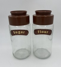 Two Vintage Glass Storage Jars Betts & Co 8ins Brown Lids 1960s