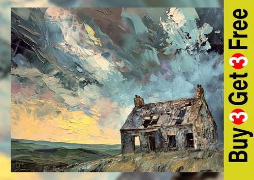 Abandoned house sunset - house, 5"x7"