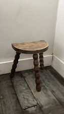 Vintage/Antique Rustic French Turned Dark Brown Oak/Bobbin 3 Legged Stool