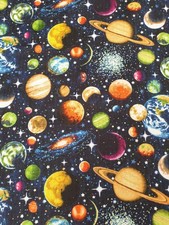 Space fabric UK 100% cotton material metres Planets Stars Solar System Moons