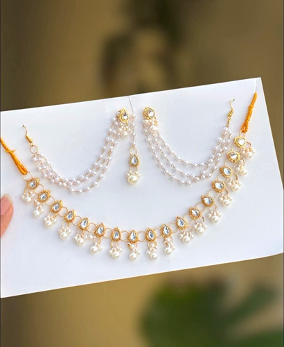 Gold tone white simulated - white,