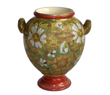 Antique Small Royal Doulton Slaters Laced Floral Pattern Green Vase 5" High