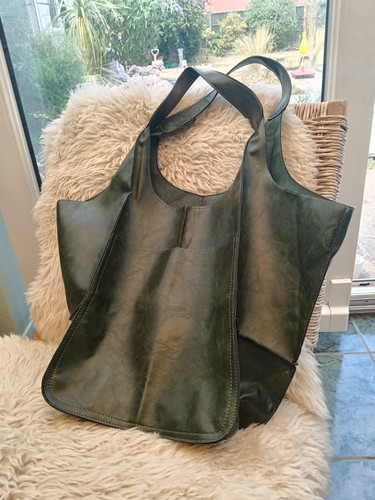 Large green vegan leather tote - vegan,