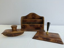 Vintage Letter Rack Faux Leather Desk Set Pen Holder Ink Blotter 