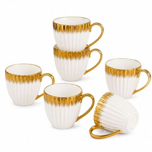6pc white gold ceramic mug - white,