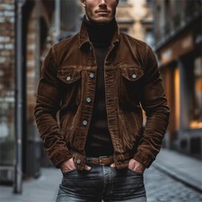 Men's Corduroy Jacket Fashion Jacket Casual Long Sleeve Baggy Coat Lapel Outwear