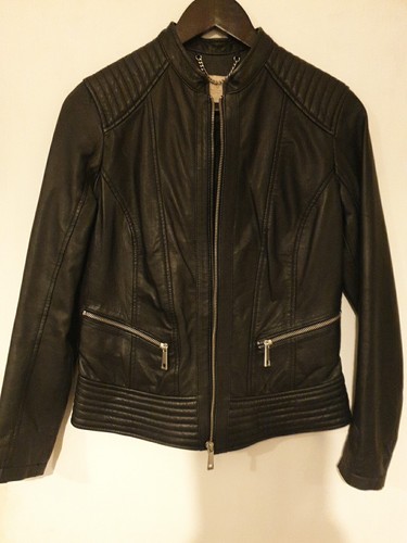 Black leather biker - leather,