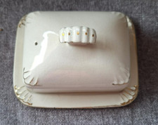 Vintage.Coronation Pottery Company.Covered Cheese/Butter Dish.Gold decorations.