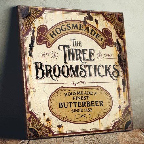 Three broomsticks pub sign - broomsticks,