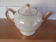Sadler teapot, 1785J, Mother of Pearl iridescent finish, cream and gold, vintage