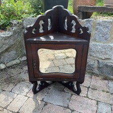 Antique Victorian Ornate Mahogany Triangular Corner Wall Cupboard Cabinet Mirror