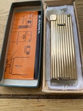 Vintage Zaima Cupid Gas Butane Lighter Gold Tone Ribbed Design + Original Box