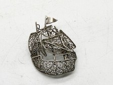 VINTAGE SOLID STERLING SILVER FILIGREE WORK BOAT SHIP MALTESE LADIES PIN BROOCH