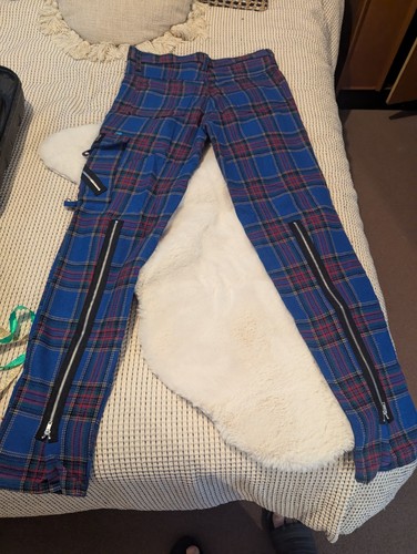 Blue tartan bondage trousers - bondage, (