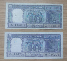 INDIA: INDIAN 10 RUPEE   x 2 notes prefix A72/K62