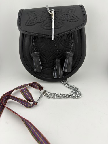 Black leather sporran - black, celtic