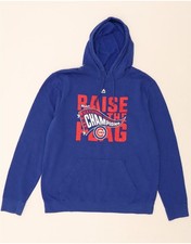 MAJESTIC Mens Chicago Cubs Graphic Hoodie Jumper Large Blue Cotton BP03