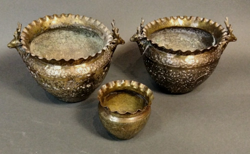 Hammered brass pot planter - hammered,