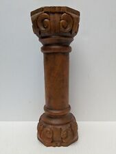 Hand Carved Brown solid Wooden Ornate Candle Holder Candlestick Tall 13.5' Decor