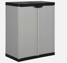 Garden Storage Cabinet with 1 Shelf Grey Plastic Cupboard Utility Tool Shed Box