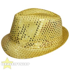 SEQUIN TRILBY FEDORA TOP HAT FANCY DRESS HEN STAG GANGSTER CABARET DISCO SHOW