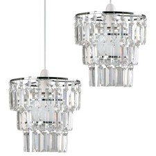 Pair of Lampshades Ceiling Pendant Light Shade Easy Fit Chandelier Jewel Drops