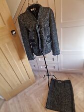 Rare German Lisa Campione wool blend two piece skirt suit black/white uk 16