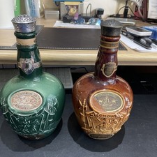 2 x Chivas Royal Salute Scotch Whisky decanter's 1 GREEN & 1 BROWN.  SCOTLAND
