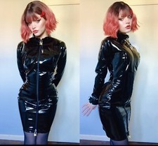 Misfitz black PVC padlock lockable dress, two way zip. SIZE 20.  CD Goth Fetish