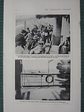 1915 WWI WW1 PRINT ~ FALABA SURVIVORS WITH LIFEBELTS ~ SUBMARINE FROM DECK