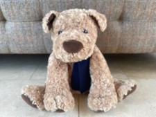 Cuddly Toy - Large Brown Dog Navy  Scarf - 20" Tall Ex Condition