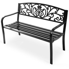 Garden Bench Metal Patio Park Bench Vines Pattern Love Seat with Curved Seat