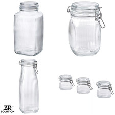 IKEA KOSSEBAR Jar with Lid Clear Glass Airtight Kitchen Storage Container Ribbed