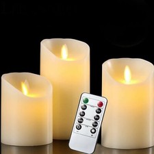 3Pcs LED Flameless Pillar Candles Light Flickering Battery Operated with Remote