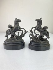 Pair Of Antique Spelter Marly Horses Sculptures On Wood Base