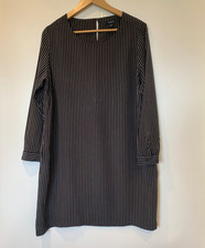 GANT Silk Shift Dress Womens Size 16 Blue Striped Round Neck Long Sleeved